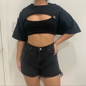 dark wash high waisted shorts